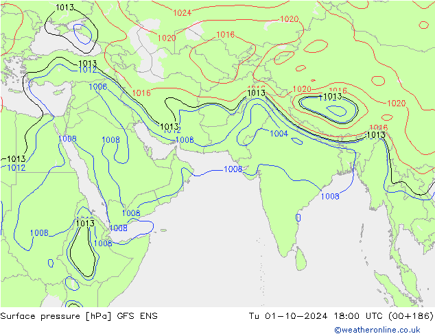 Surface pressure GFS ENS Tu 01.10.2024 18 UTC