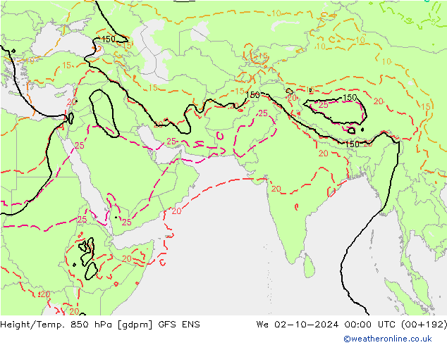 Height/Temp. 850 hPa GFS ENS mer 02.10.2024 00 UTC