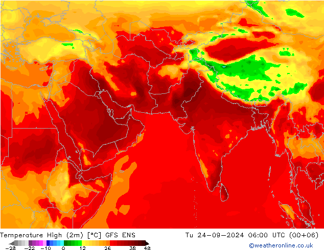 Temperature High (2m) GFS ENS Tu 24.09.2024 06 UTC