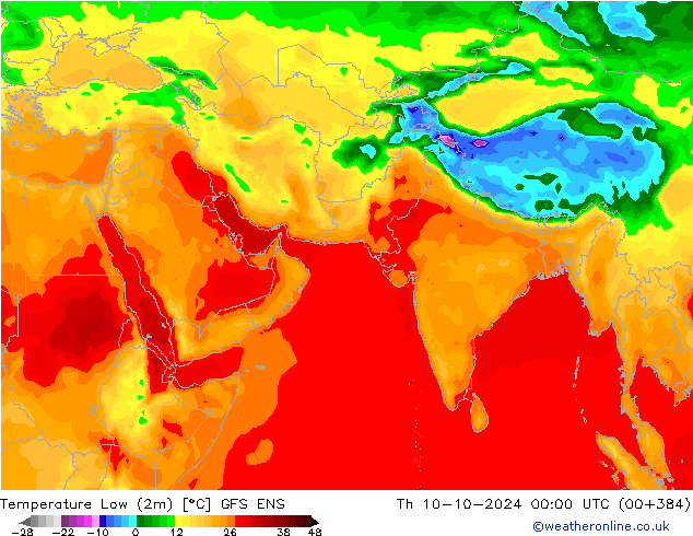 Temp. minima (2m) GFS ENS gio 10.10.2024 00 UTC