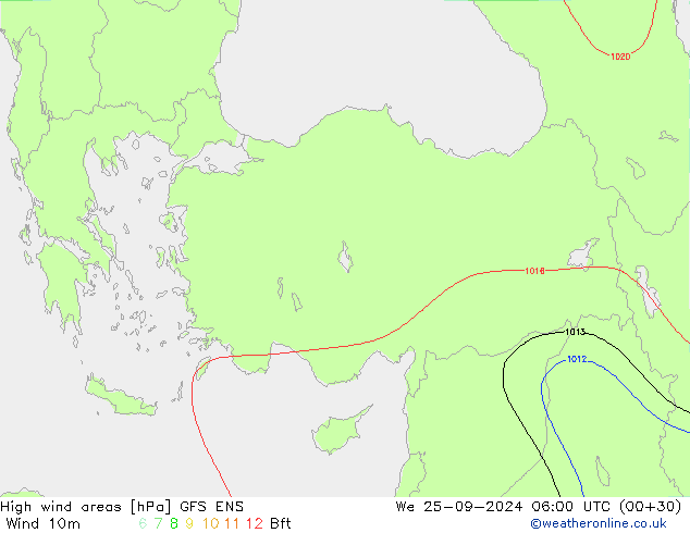 High wind areas GFS ENS We 25.09.2024 06 UTC