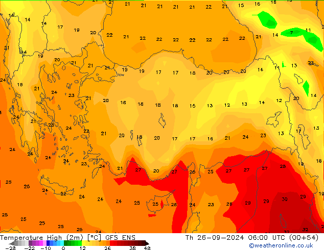 Temperature High (2m) GFS ENS Th 26.09.2024 06 UTC