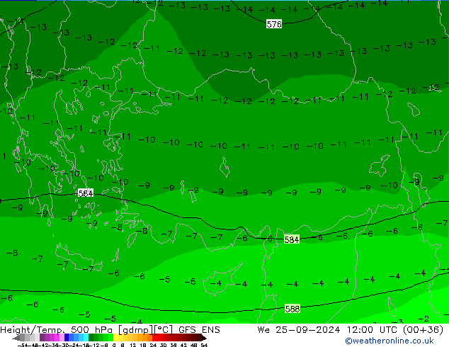 Yükseklik/Sıc. 500 hPa GFS ENS Çar 25.09.2024 12 UTC