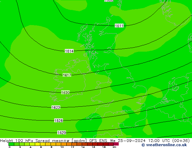 Height 100 hPa Spread GFS ENS mer 25.09.2024 12 UTC