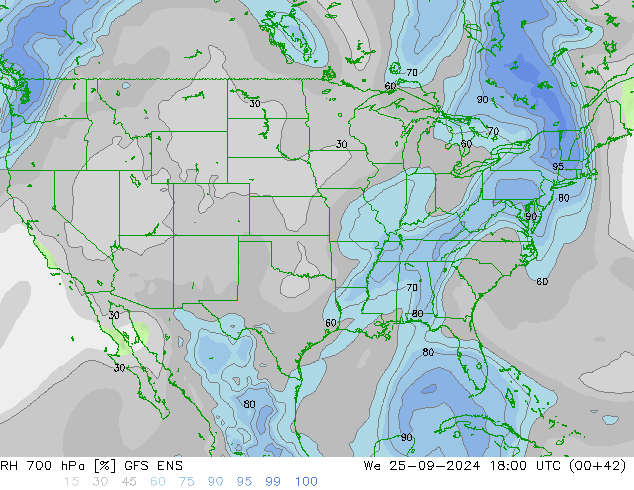 RH 700 hPa GFS ENS We 25.09.2024 18 UTC