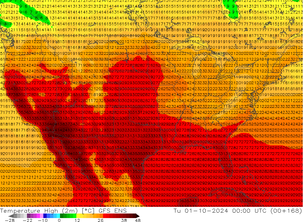 Max.temperatuur (2m) GFS ENS di 01.10.2024 00 UTC