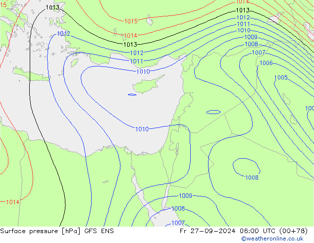 Presión superficial GFS ENS vie 27.09.2024 06 UTC