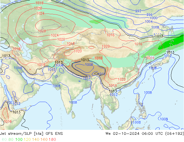 Jet stream/SLP GFS ENS We 02.10.2024 06 UTC