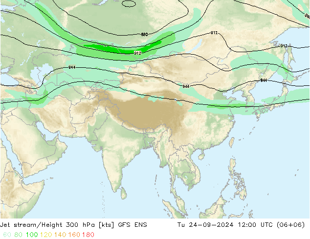 Jet stream/Height 300 hPa GFS ENS Út 24.09.2024 12 UTC