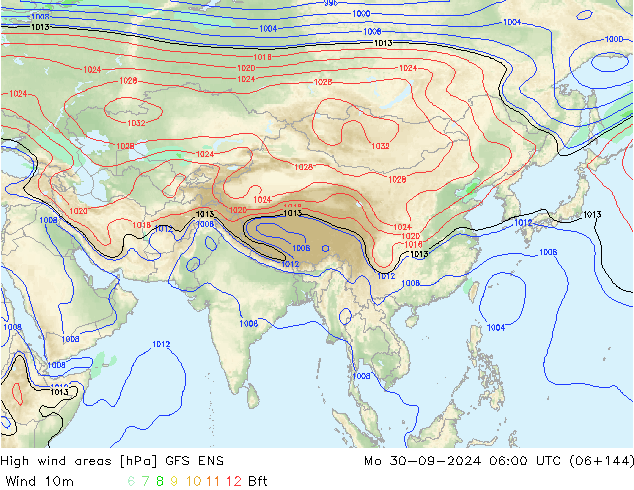 High wind areas GFS ENS lun 30.09.2024 06 UTC