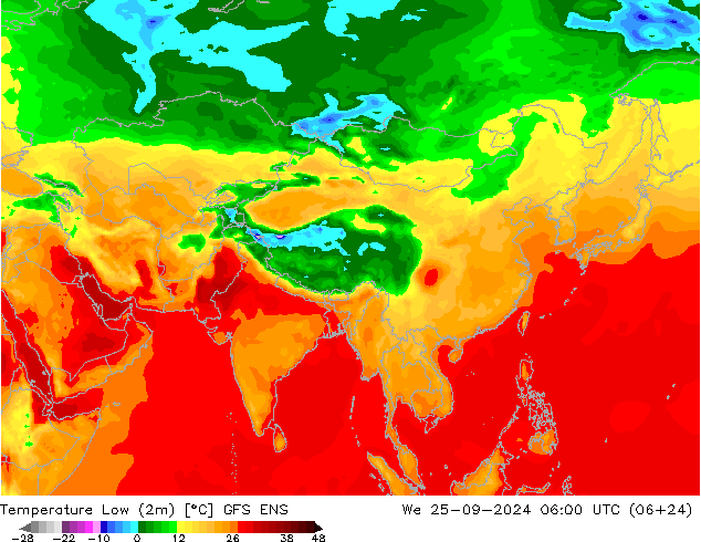 Min.temperatuur (2m) GFS ENS wo 25.09.2024 06 UTC