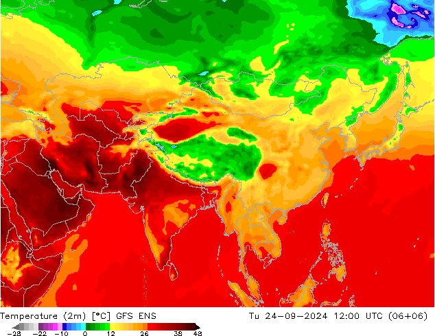 Temperatuurkaart (2m) GFS ENS di 24.09.2024 12 UTC