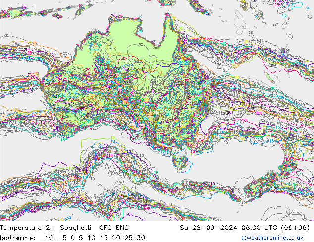 Temperature 2m Spaghetti GFS ENS Sa 28.09.2024 06 UTC