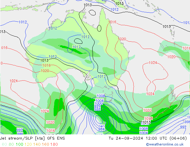 Jet stream/SLP GFS ENS Út 24.09.2024 12 UTC