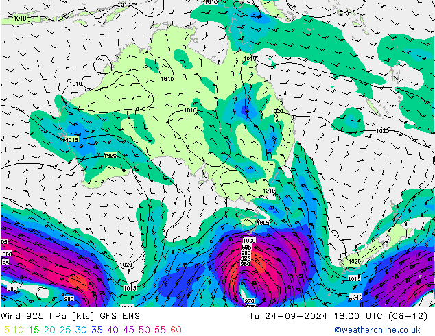 Wind 925 hPa GFS ENS Tu 24.09.2024 18 UTC