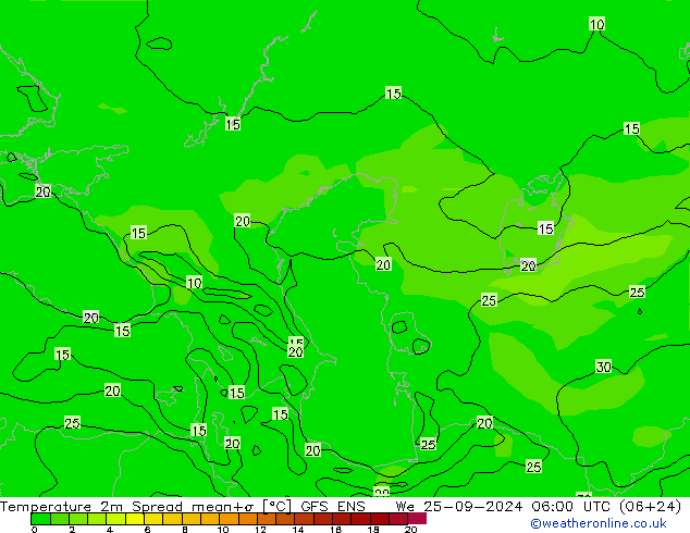 Temperature 2m Spread GFS ENS We 25.09.2024 06 UTC