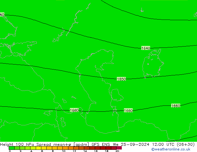 Height 100 hPa Spread GFS ENS śro. 25.09.2024 12 UTC