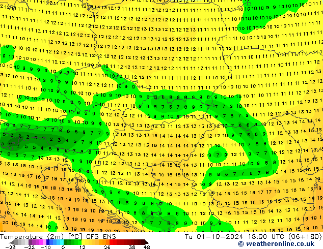 mapa temperatury (2m) GFS ENS wto. 01.10.2024 18 UTC