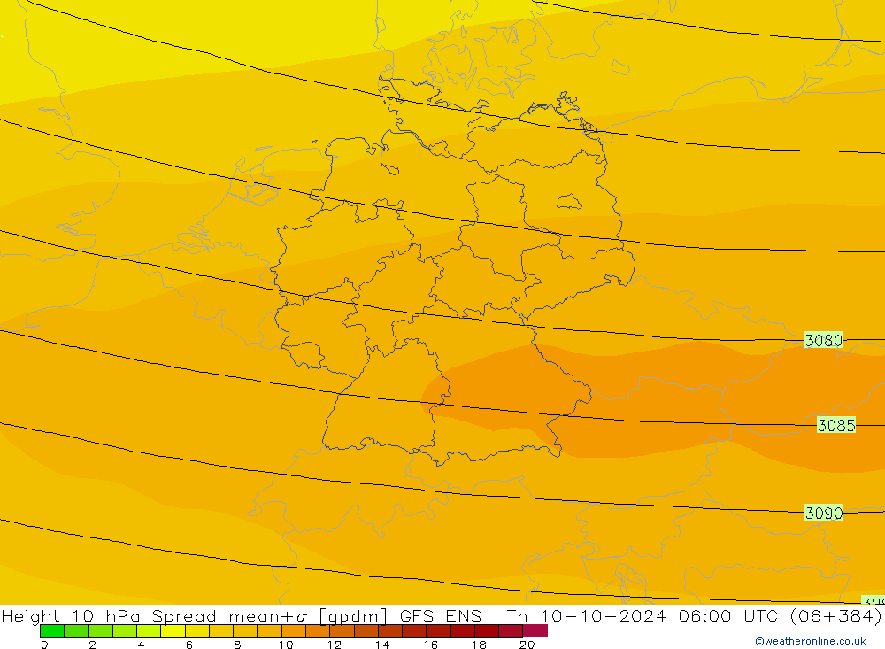 10 hPa Yüksekliği Spread GFS ENS Per 10.10.2024 06 UTC