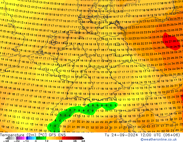 Temperatura (2m) GFS ENS mar 24.09.2024 12 UTC