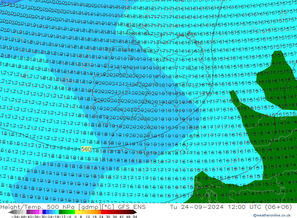 Height/Temp. 500 hPa GFS ENS Út 24.09.2024 12 UTC