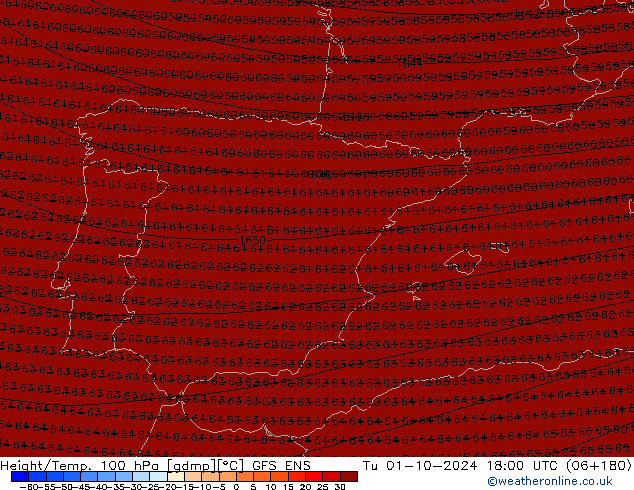 Height/Temp. 100 hPa GFS ENS Tu 01.10.2024 18 UTC