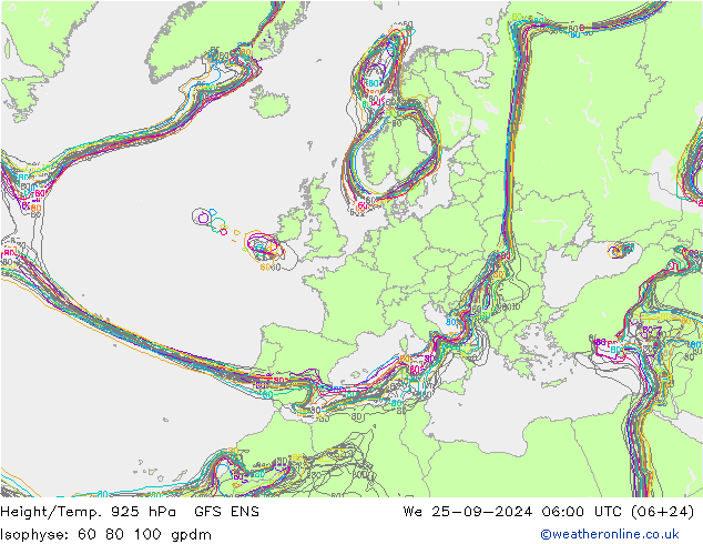 Height/Temp. 925 hPa GFS ENS Qua 25.09.2024 06 UTC