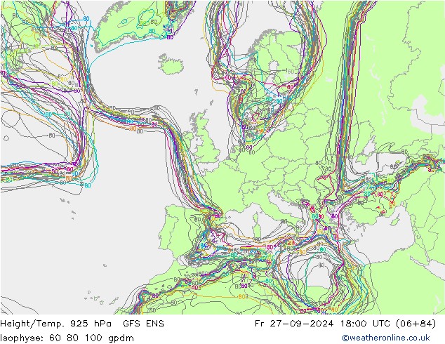 Height/Temp. 925 hPa GFS ENS pt. 27.09.2024 18 UTC