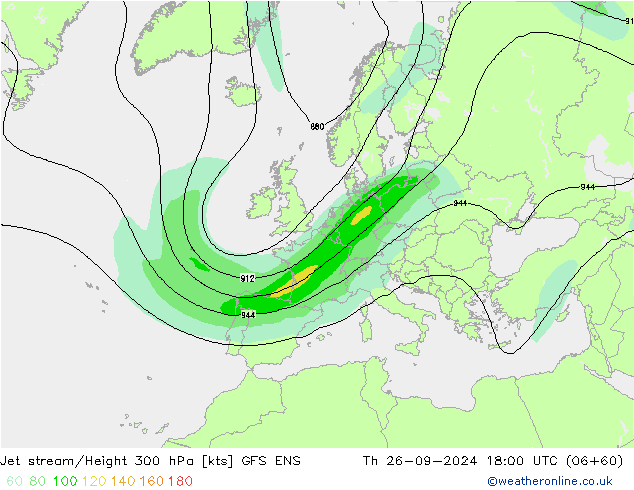 Corriente en chorro GFS ENS jue 26.09.2024 18 UTC