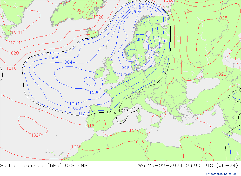 Surface pressure GFS ENS We 25.09.2024 06 UTC