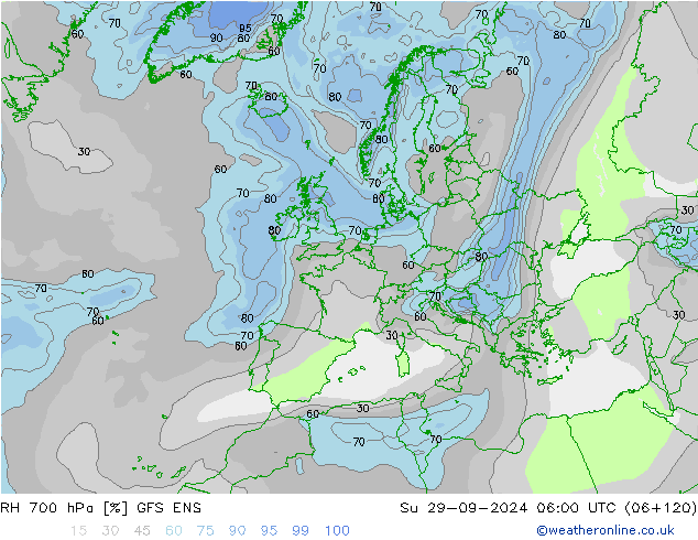 RH 700 hPa GFS ENS Su 29.09.2024 06 UTC