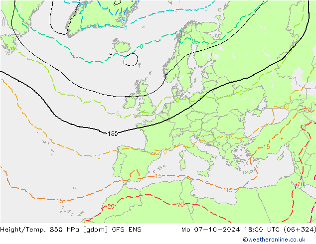 Hoogte/Temp. 850 hPa GFS ENS ma 07.10.2024 18 UTC