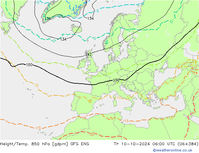 Height/Temp. 850 гПа GFS ENS чт 10.10.2024 06 UTC