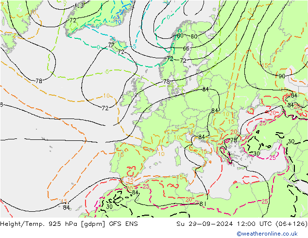 Geop./Temp. 925 hPa GFS ENS dom 29.09.2024 12 UTC