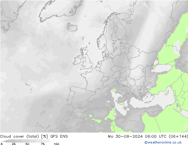 Cloud cover (total) GFS ENS Mo 30.09.2024 06 UTC