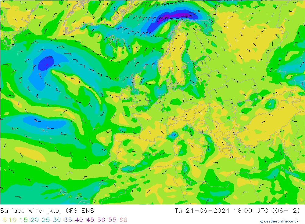 Surface wind GFS ENS Út 24.09.2024 18 UTC