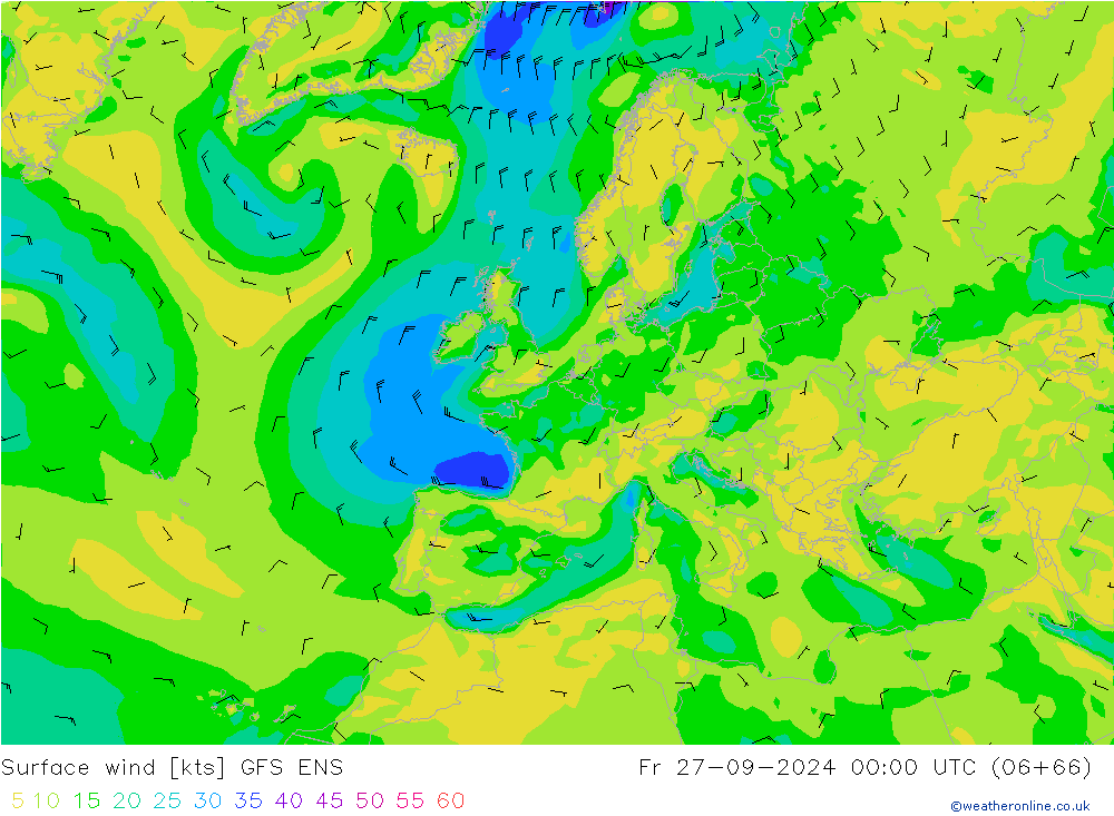 Surface wind GFS ENS Fr 27.09.2024 00 UTC