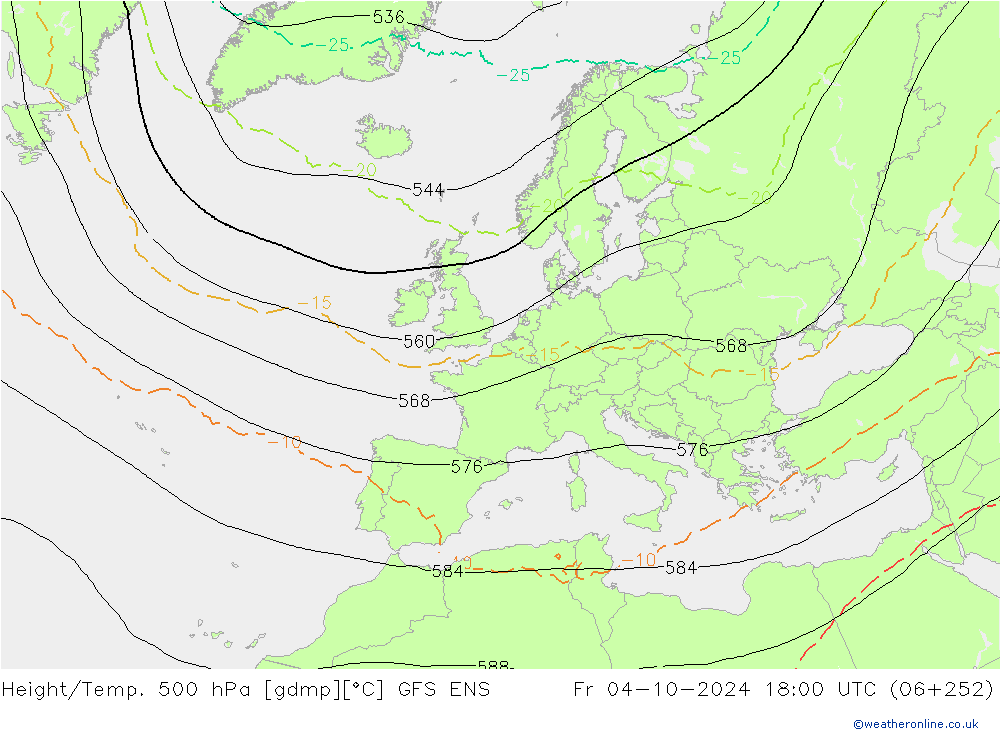 Geop./Temp. 500 hPa GFS ENS vie 04.10.2024 18 UTC