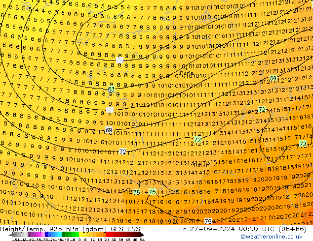 Height/Temp. 925 hPa GFS ENS ven 27.09.2024 00 UTC