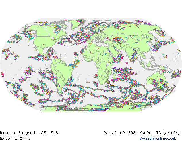 Isotachs Spaghetti GFS ENS Qua 25.09.2024 06 UTC