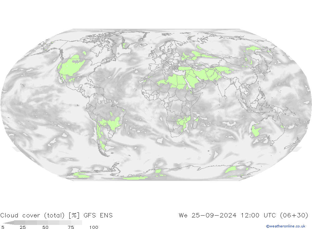 Cloud cover (total) GFS ENS We 25.09.2024 12 UTC