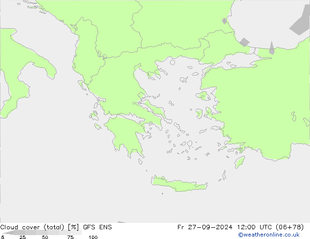 Cloud cover (total) GFS ENS Fr 27.09.2024 12 UTC