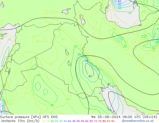 Isotachs (kph) GFS ENS mer 25.09.2024 06 UTC