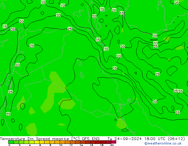 Temperature 2m Spread GFS ENS Tu 24.09.2024 18 UTC