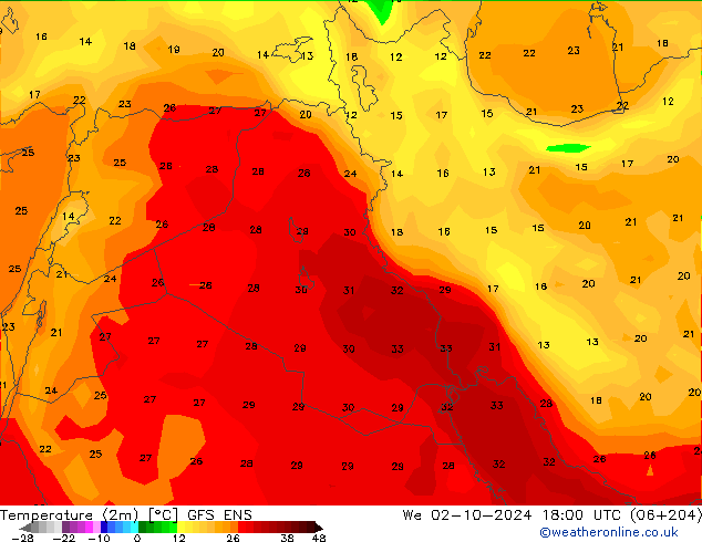 Temperatuurkaart (2m) GFS ENS wo 02.10.2024 18 UTC