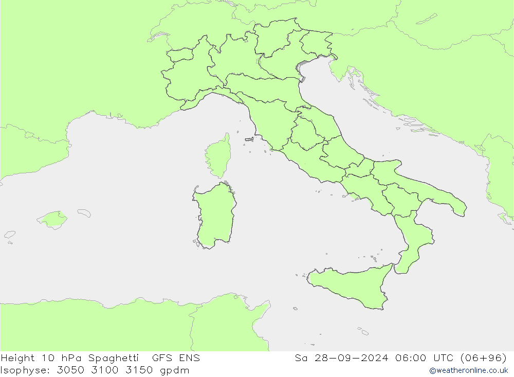 Height 10 гПа Spaghetti GFS ENS сб 28.09.2024 06 UTC