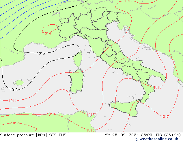 Atmosférický tlak GFS ENS St 25.09.2024 06 UTC