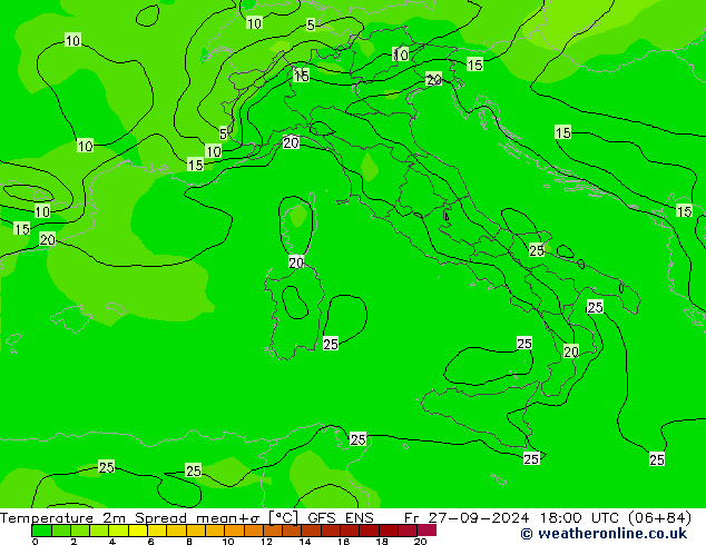 Temperature 2m Spread GFS ENS Fr 27.09.2024 18 UTC