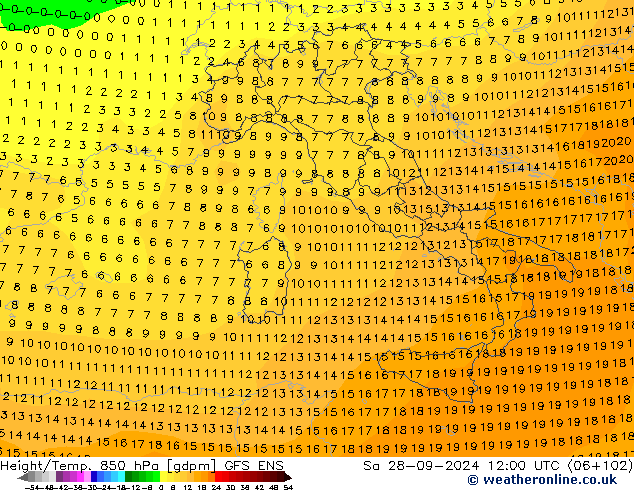 Height/Temp. 850 hPa GFS ENS Sa 28.09.2024 12 UTC