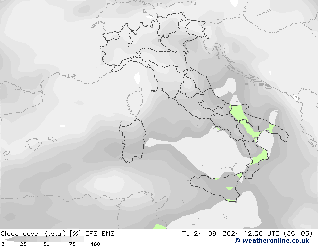 Cloud cover (total) GFS ENS Tu 24.09.2024 12 UTC